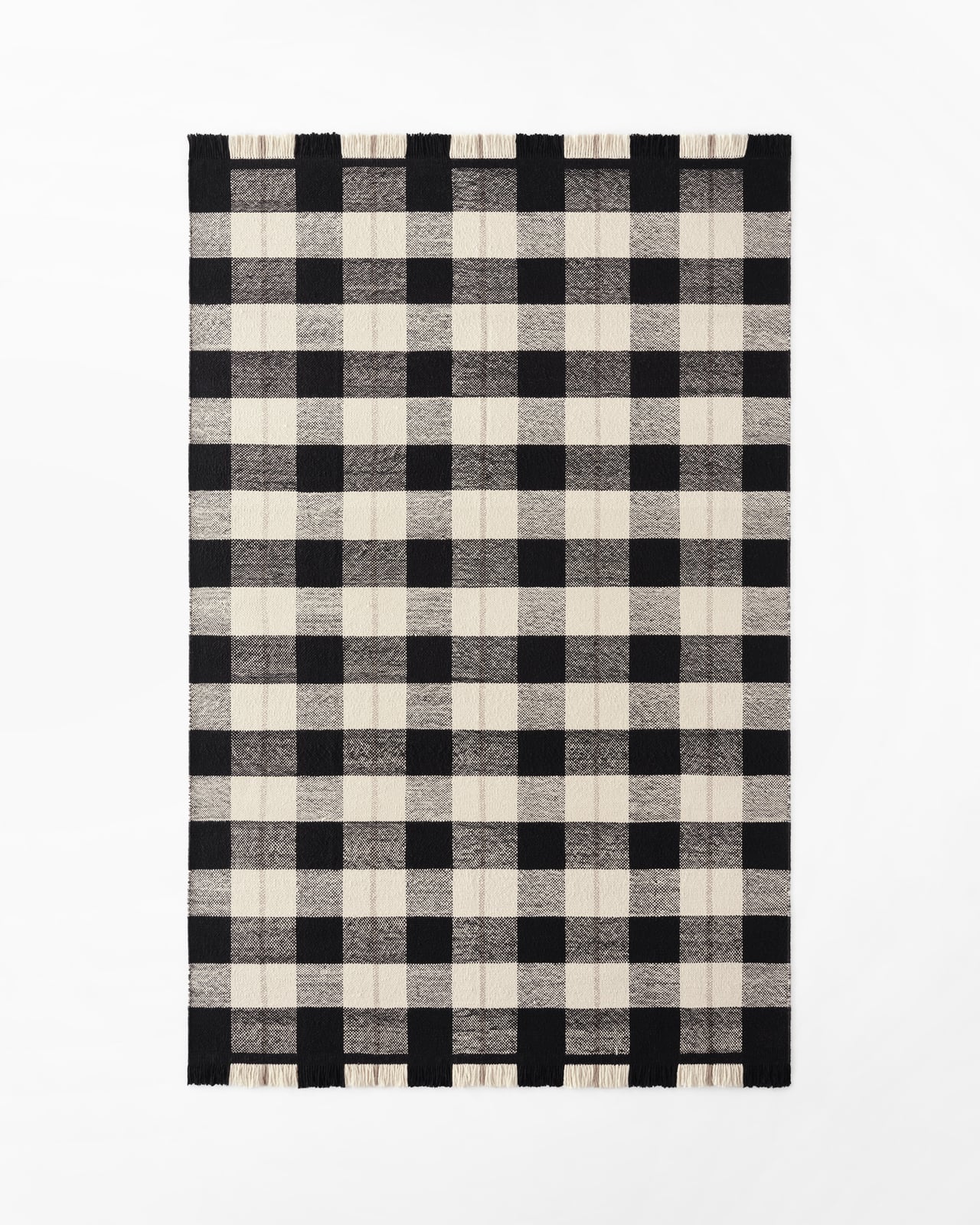 Nordic Knots, Wool Rugs, Plaid – Black/Cream