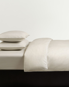Percale Duvet Cover Set (3 pcs) – Sand/White